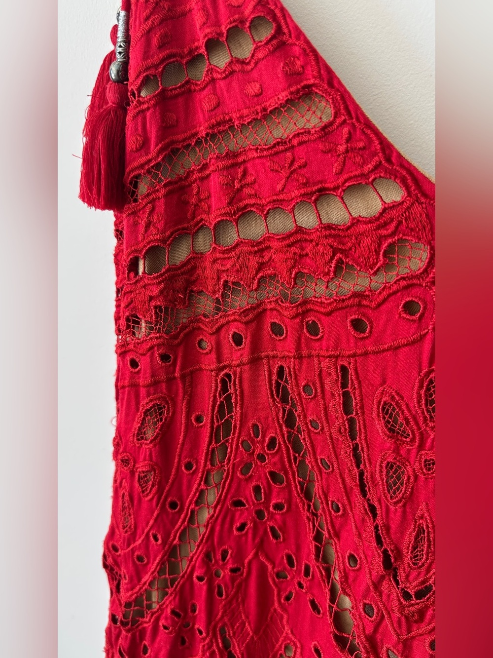 Free People Red Crochet Tie-Shoulder Tank - Picture 3 of 12